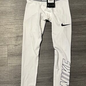 Nike White Leggings with Black Swoosh and Logo